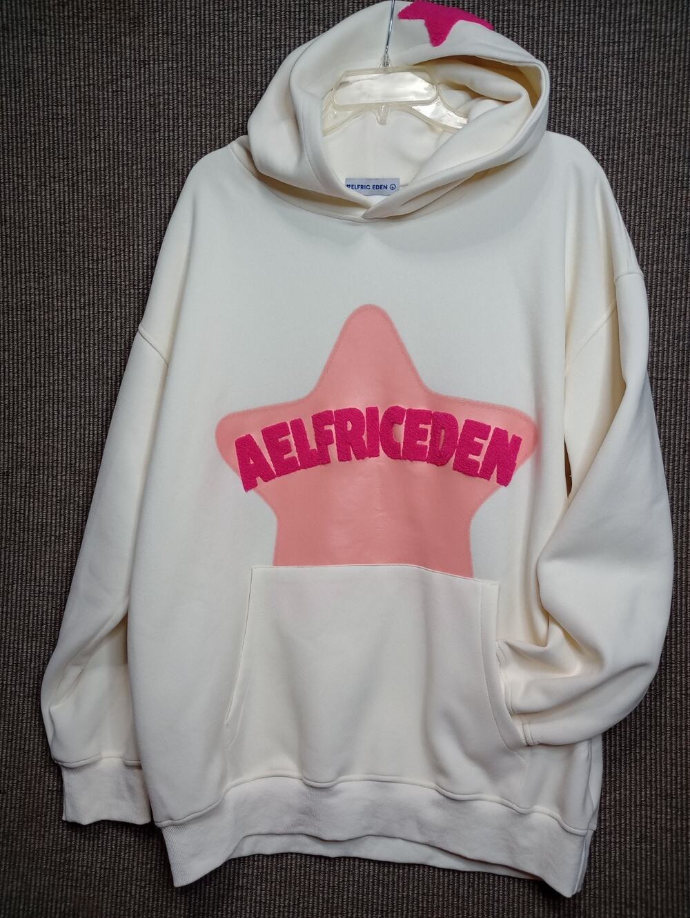 Aelfric Eden Hoodie Womens XL White Pink Star Embroidery Streetwear Pullover